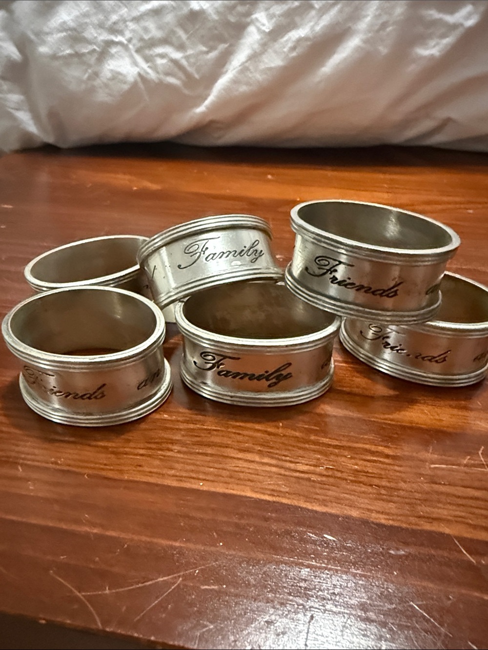 Pottery Barn Silver 'Family' & 'Friends' Decorative Napkin Rings